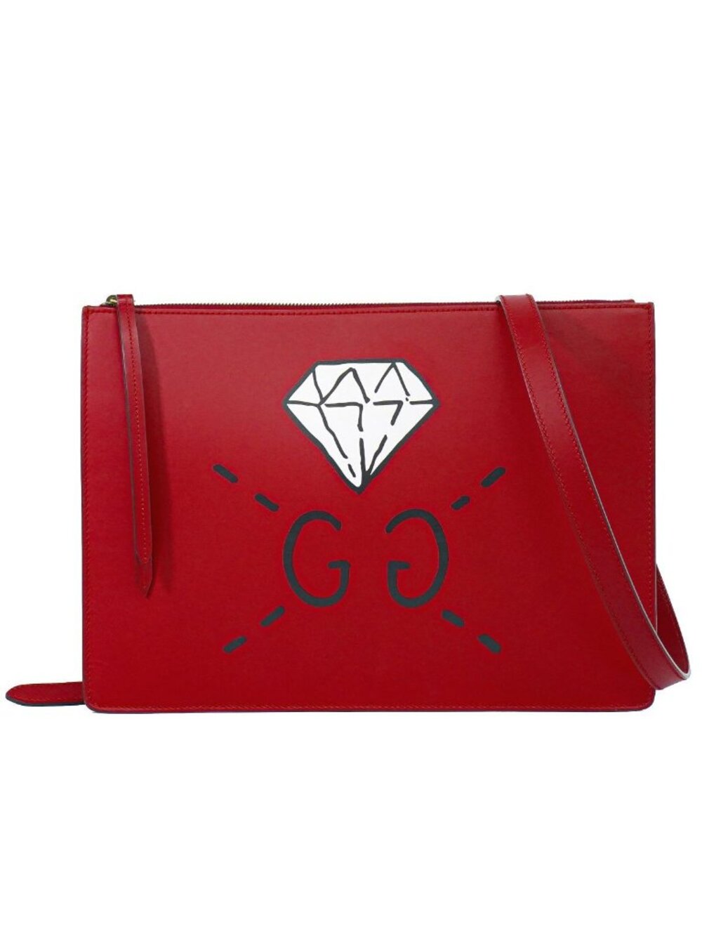 Gucci strike 2-Way Shoulder Bag Pochette Clutch Leather Red Ghost Second - Picture 1 of 9
